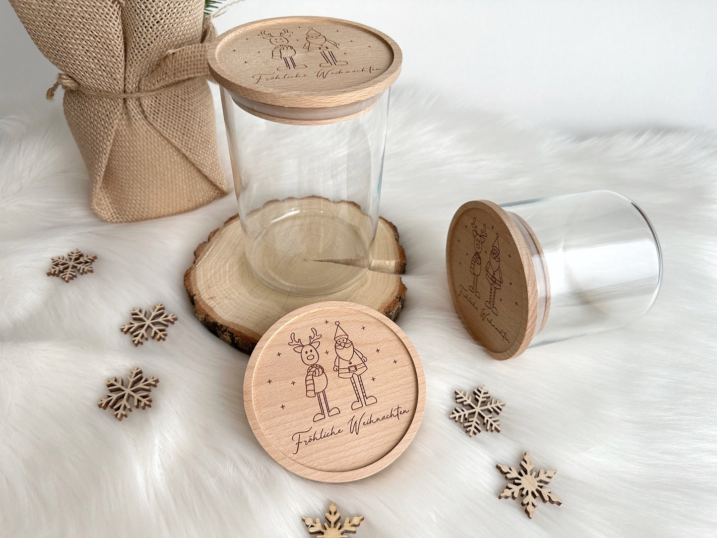 Vorratsglas mit Gravur Elch & Nikolaus mit Weihnachtswünschen Frohe Weihnachten Glas zu Weihnachten | Weihnachtsgeschenk Plätzchen Geschenk