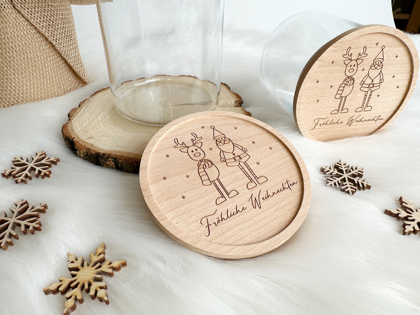 Vorratsglas mit Gravur Elch & Nikolaus mit Weihnachtswünschen Frohe Weihnachten Glas zu Weihnachten | Weihnachtsgeschenk Plätzchen Geschenk