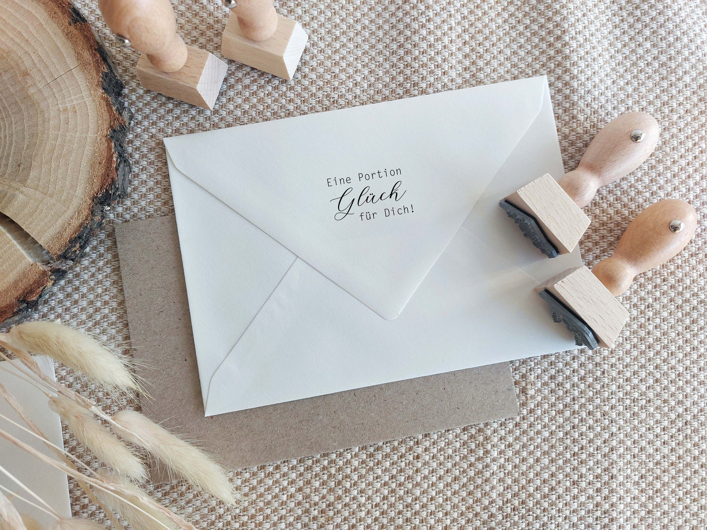 Eine Portion Glück für Dich! - Stempel | 20x30 mm - Holzstempel | Deko Stempel | Stempel Rechteckig | Geschenk Stempel | verschenk Spruch