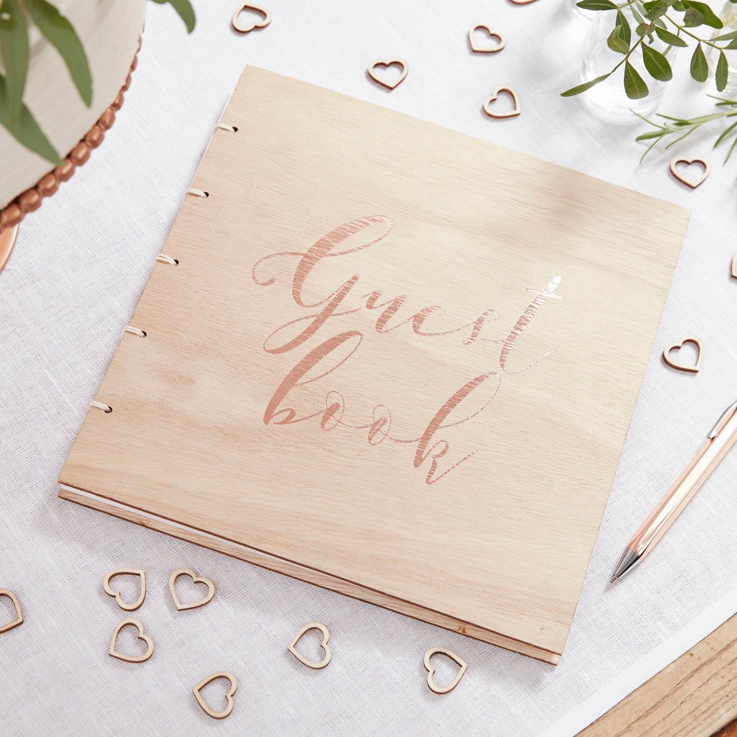 Gästebuch aus Holz mit roséfarbener Schrift | Fotobox Gästebuch mit 32 Seiten | Hochzeit Erinnerung | Hochzeitsfoto Andenken | Geburtstag - SelfmadeStudio