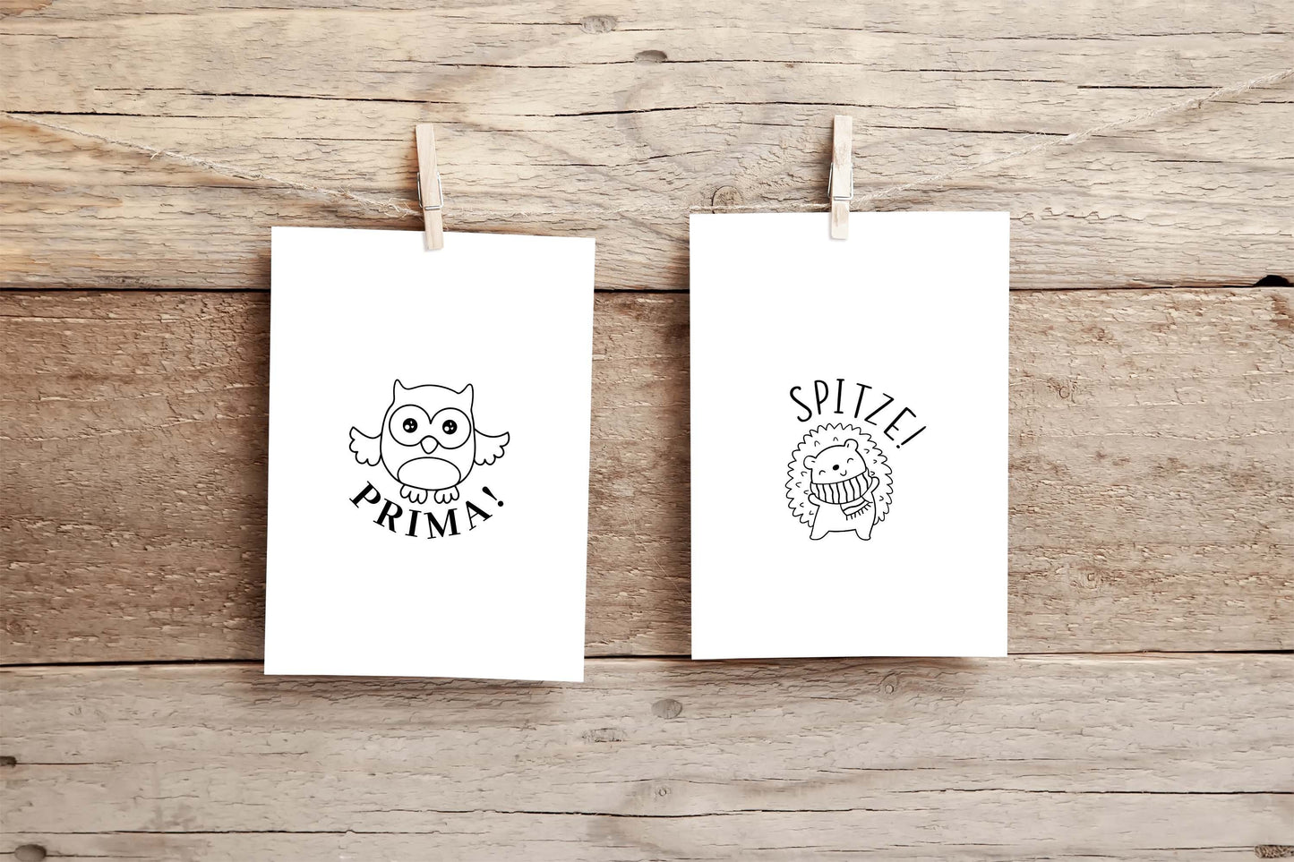 Lob-Stempel Grundschule | Holzstempel 20x30mm | Automatikstempel 20x20mm | Lehrerstempel | Eule Prima - Igel spitze - Biene fleißig - saugut