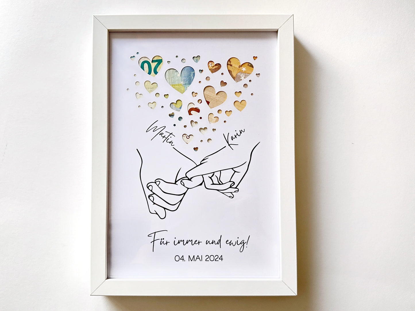 Hochzeit Geldgeschenk Hände - Freundschaft Verbundenheit | A4-Passepartout mit / ohne Bilderrahmen Hochzeitsgeschenk Geschenkidee Geldschein