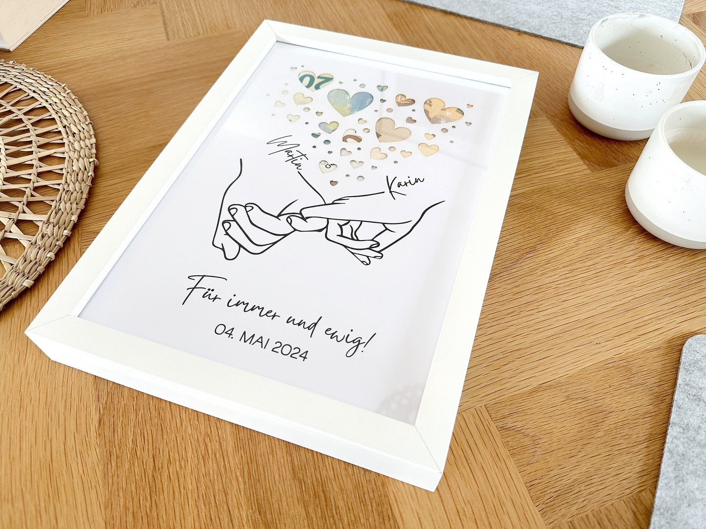 Hochzeit Geldgeschenk Hände - Freundschaft Verbundenheit | A4-Passepartout mit / ohne Bilderrahmen Hochzeitsgeschenk Geschenkidee Geldschein