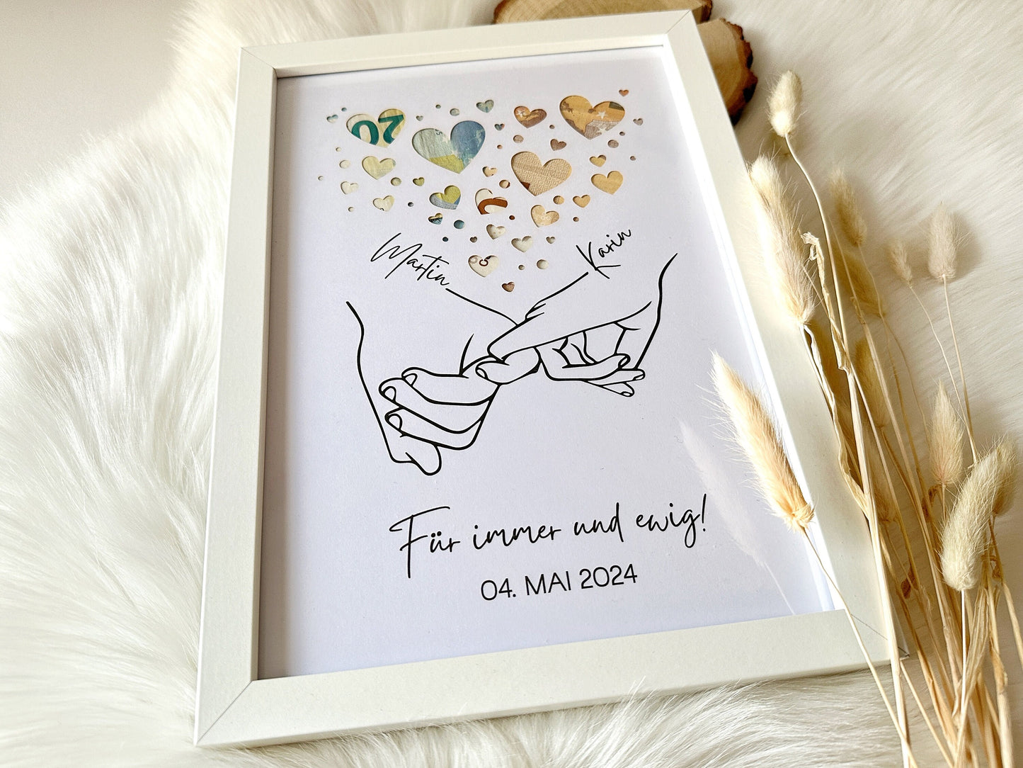 Hochzeit Geldgeschenk Hände - Freundschaft Verbundenheit | A4-Passepartout mit / ohne Bilderrahmen Hochzeitsgeschenk Geschenkidee Geldschein