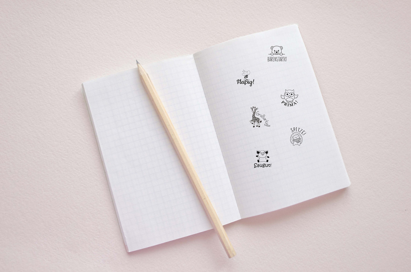 Lob-Stempel Grundschule | Holzstempel 20x30mm | Automatikstempel 20x20mm | Lehrerstempel | Eule Prima - Igel spitze - Biene fleißig - saugut