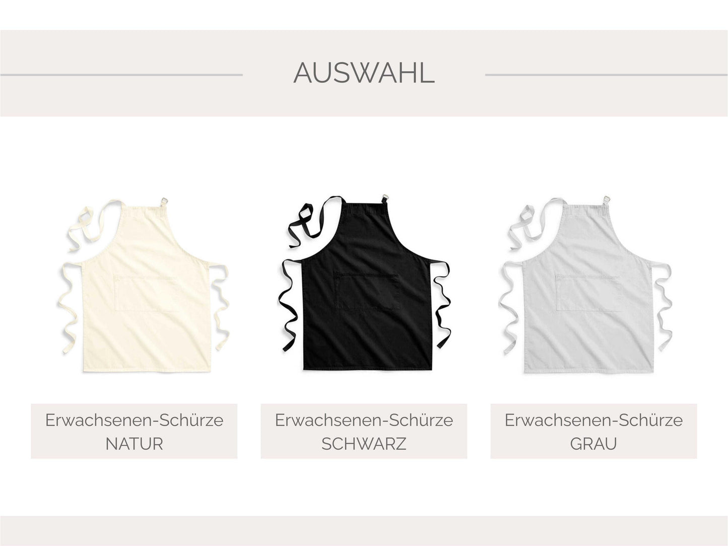 Schürzenauswahl Schürze Farbe Natur, schwarz, grau Erwachsen Erwachsenenschürze