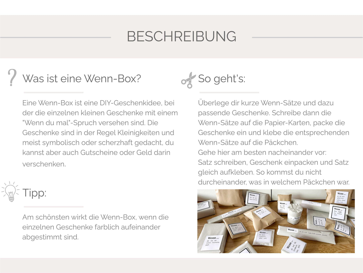 WENN-Box DIY-Set | Geschenkbox zum selbst Befüllen | Geschenk Schachtel mit Magnetverschluss & Schleife | Papier-Karten zum beschreiben