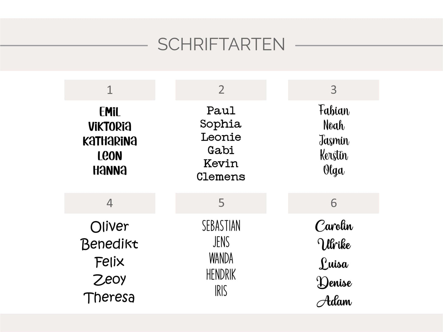 Übersicht Schriftarten Auswahl
