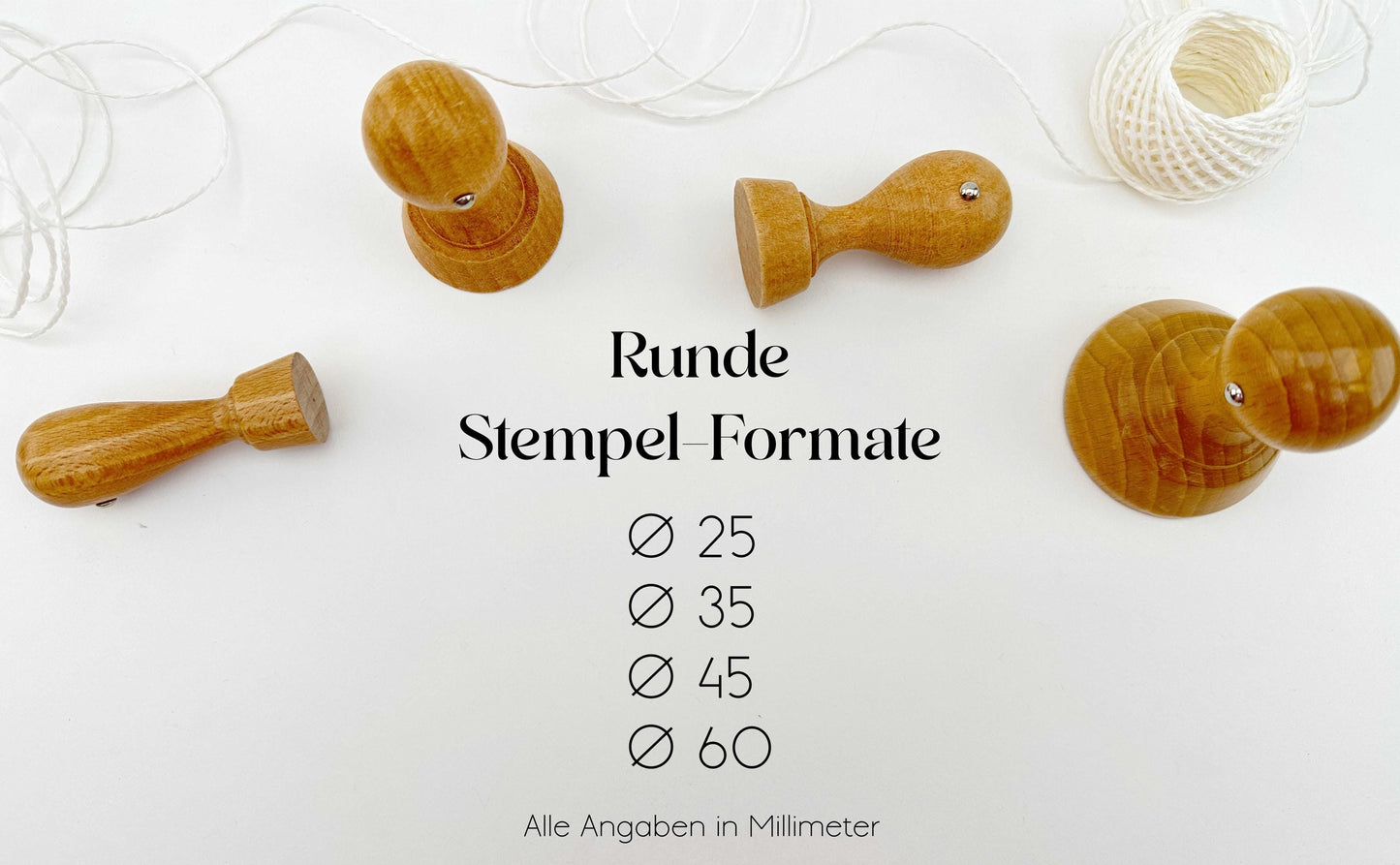 Stempel Größen Auswahl Holzstempel Durchmesser rund: 25mm, 35mm, 45mm, 60mm