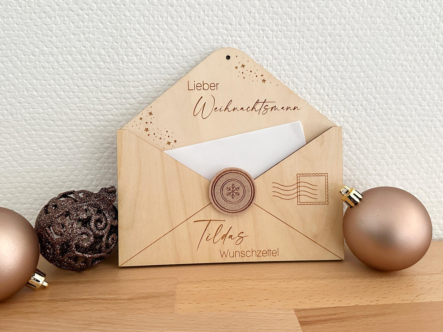 SelfmadeStudio Adventszeit mit Kindern, Wunschzettelbrief Weihnachtsmannbrief, Briefumschlag, Holz Filz