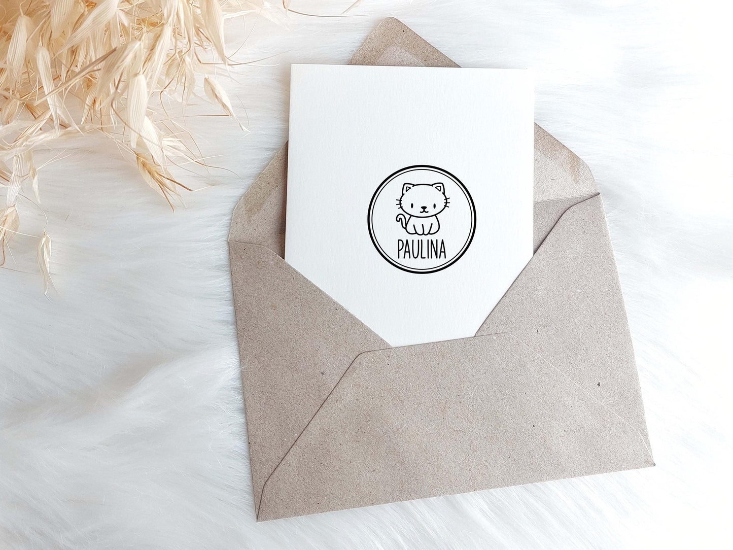 Namensstempel katze Katzenmotiv Kinder Stempel Schulstempel Kennzeichnen Holzstempel-rund