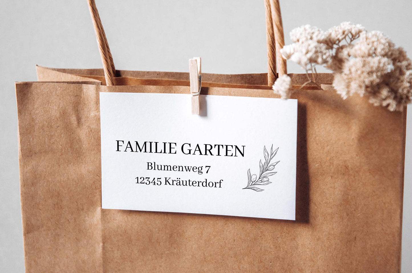 Adressstempel - Garten | personalisierter Stempel mit Adressen | Briefstempel mit Zweig | Geschenkidee zum Einzug / Umzug | Format 20x70mm