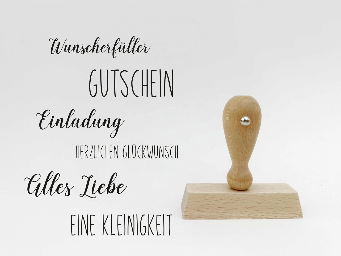 Individueller Stempel: Wunscherfüller/ Einladung / Gutschein | Format 20x70 mm | Holzstempel personalisiert | Kreativstempel / Bastelstempel