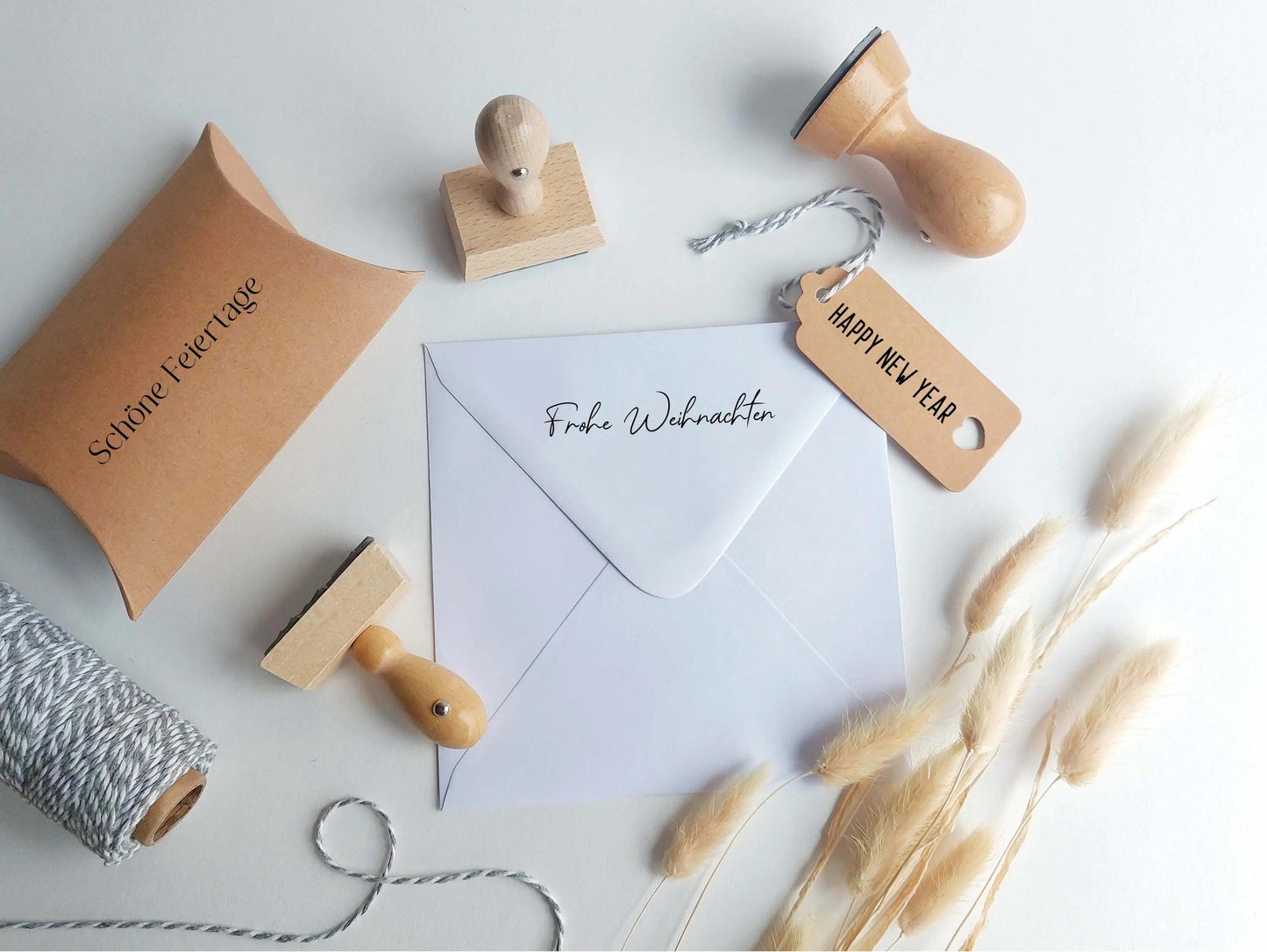Gesegnete Weihnachten Stempel | 10x50 / 20x70 mm | Weihnachtsstempel mit verschiedenen Sprüchen | Holzstempel für Advent & Weihnachten