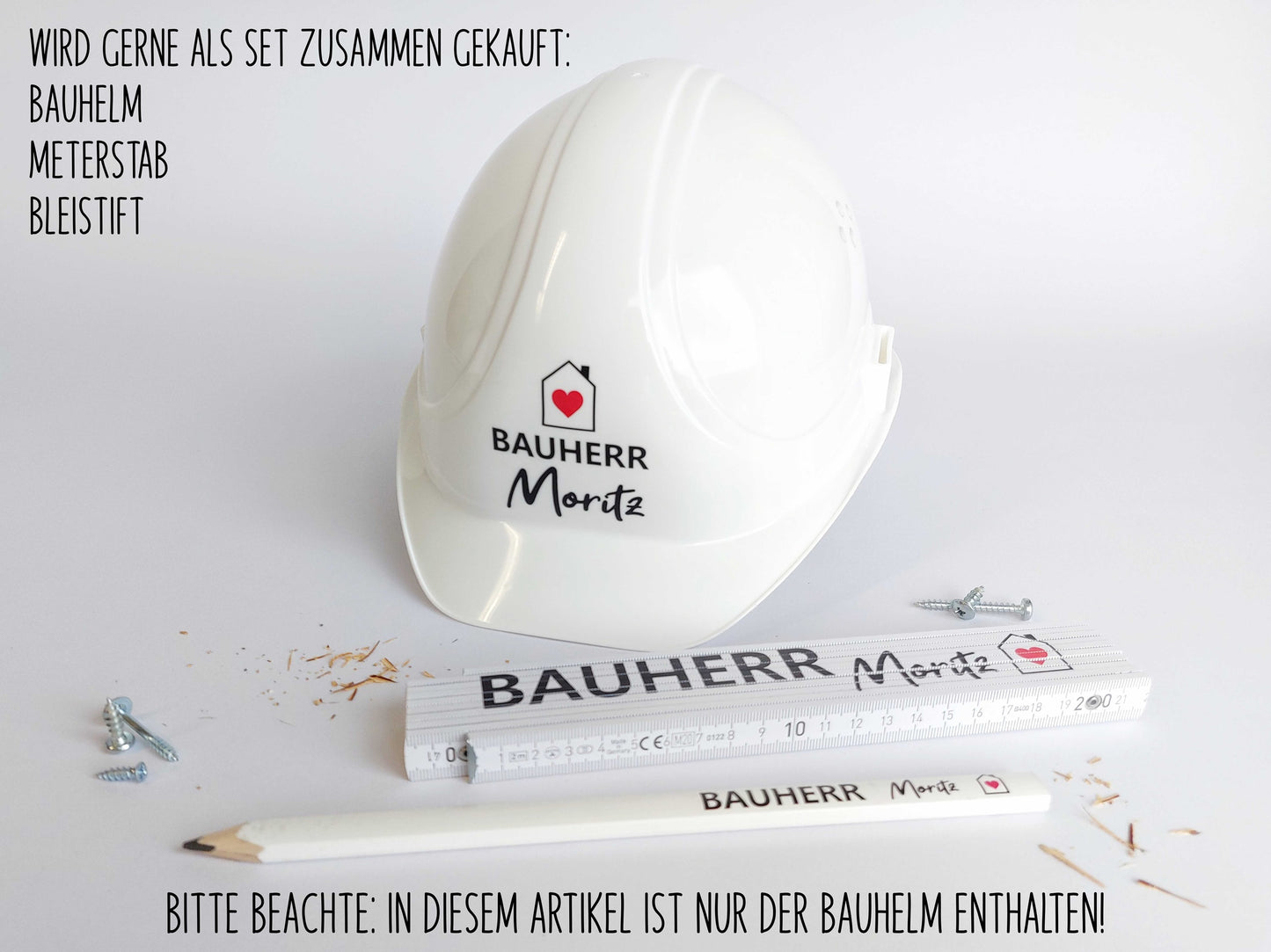 Bauhelm Weiß mit Wunschname | personalisierter Schutzhelm für Bauherr & Bauherrin - SelfmadeStudio