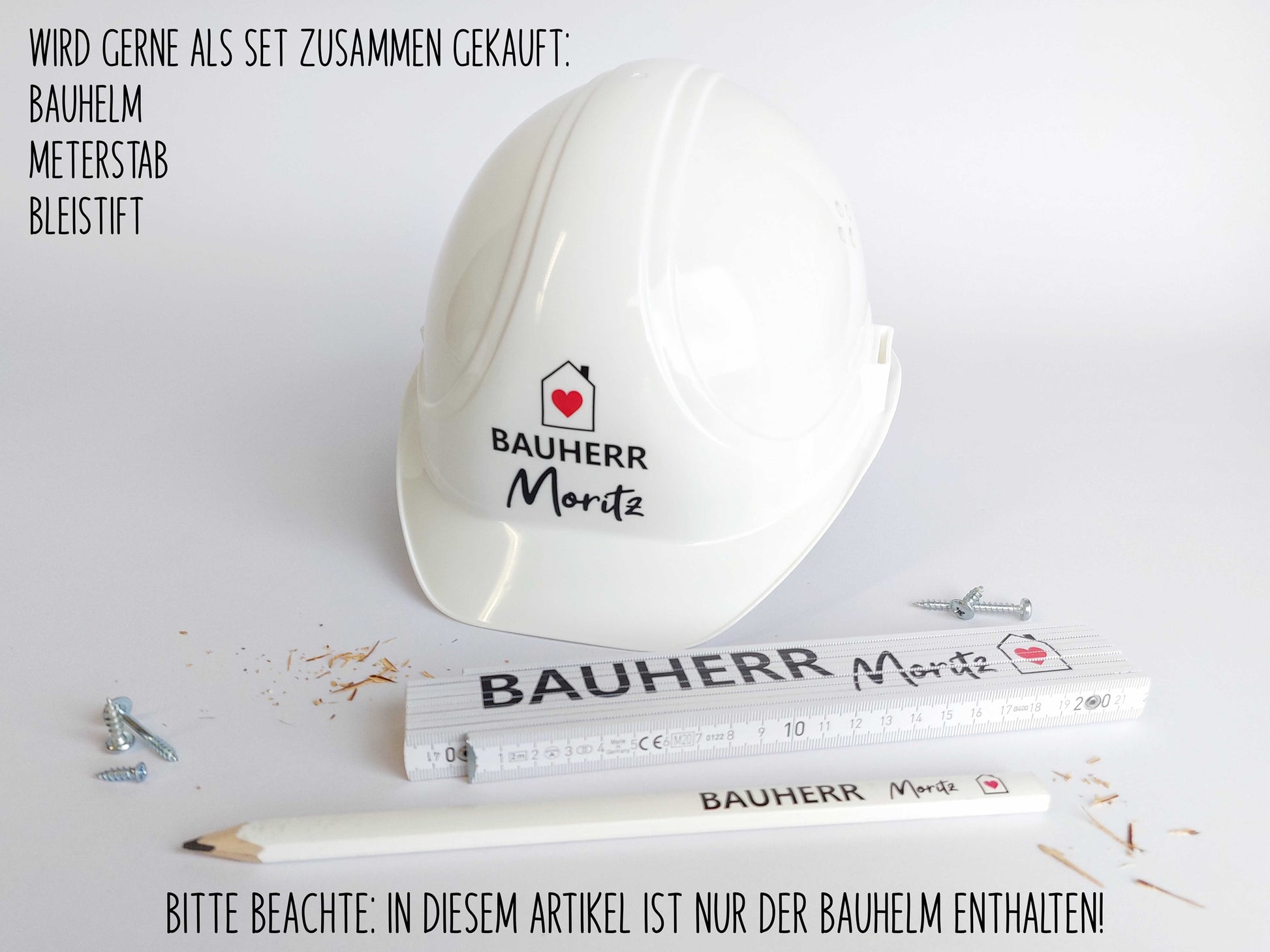 Bauhelm Weiß mit Wunschname | personalisierter Schutzhelm für Bauherr & Bauherrin - SelfmadeStudio