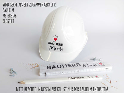 Bauhelm Weiß mit Wunschname | personalisierter Schutzhelm für Bauherr & Bauherrin - SelfmadeStudio