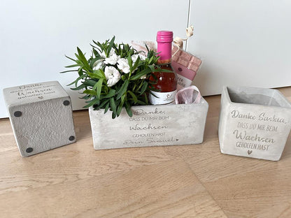 Größenvergleich der Pflanztöpfe in 11 cm, 16 cm und 22 cm Breite. Mit Geschenk Idee