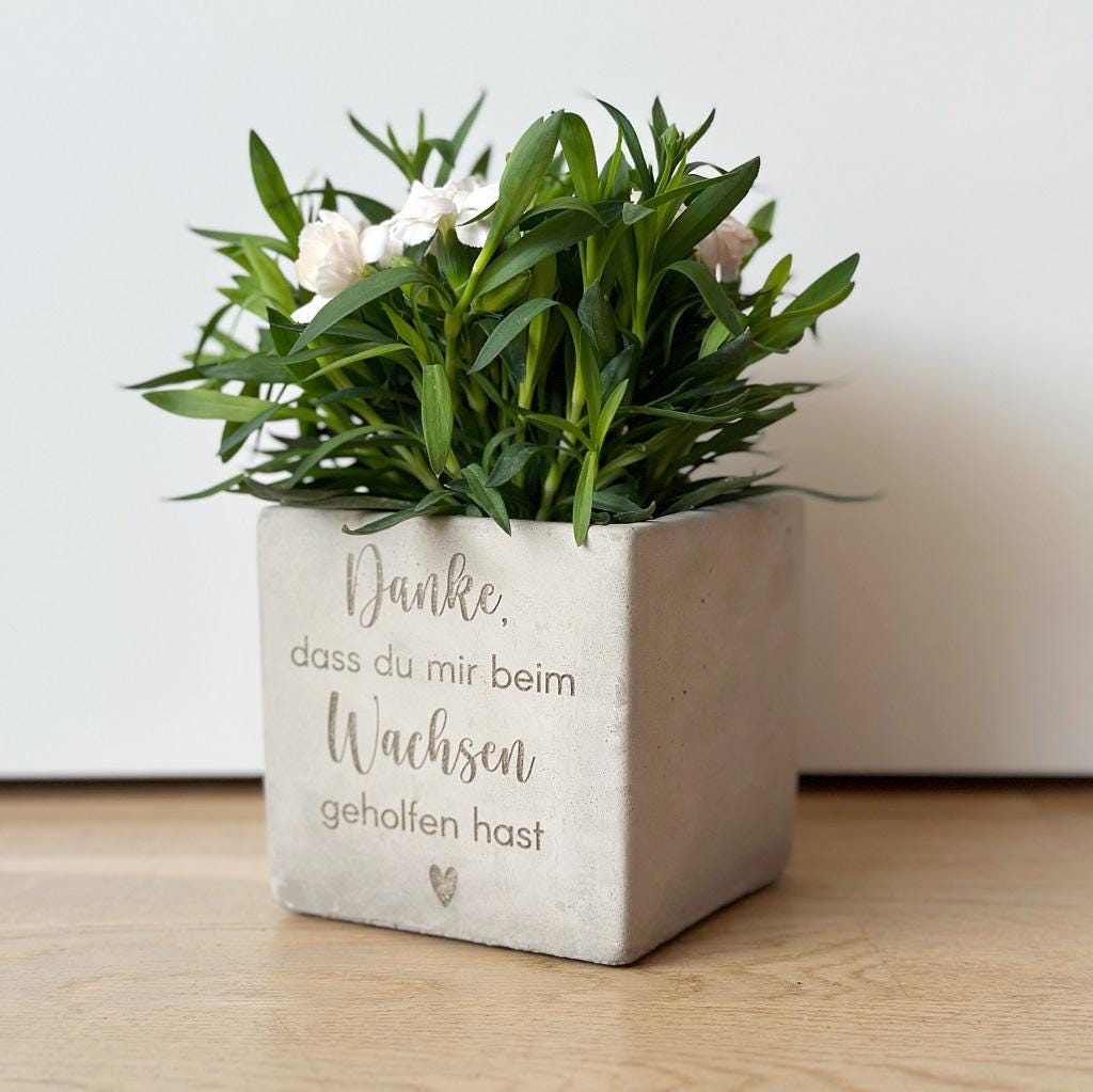 Keramiktopf Boho Stil matt grau – perfekt für moderne Deko, ideales Geschenk für Hebammen mit Spruch, Danke dass du mir beim Wachsen geholfen hast