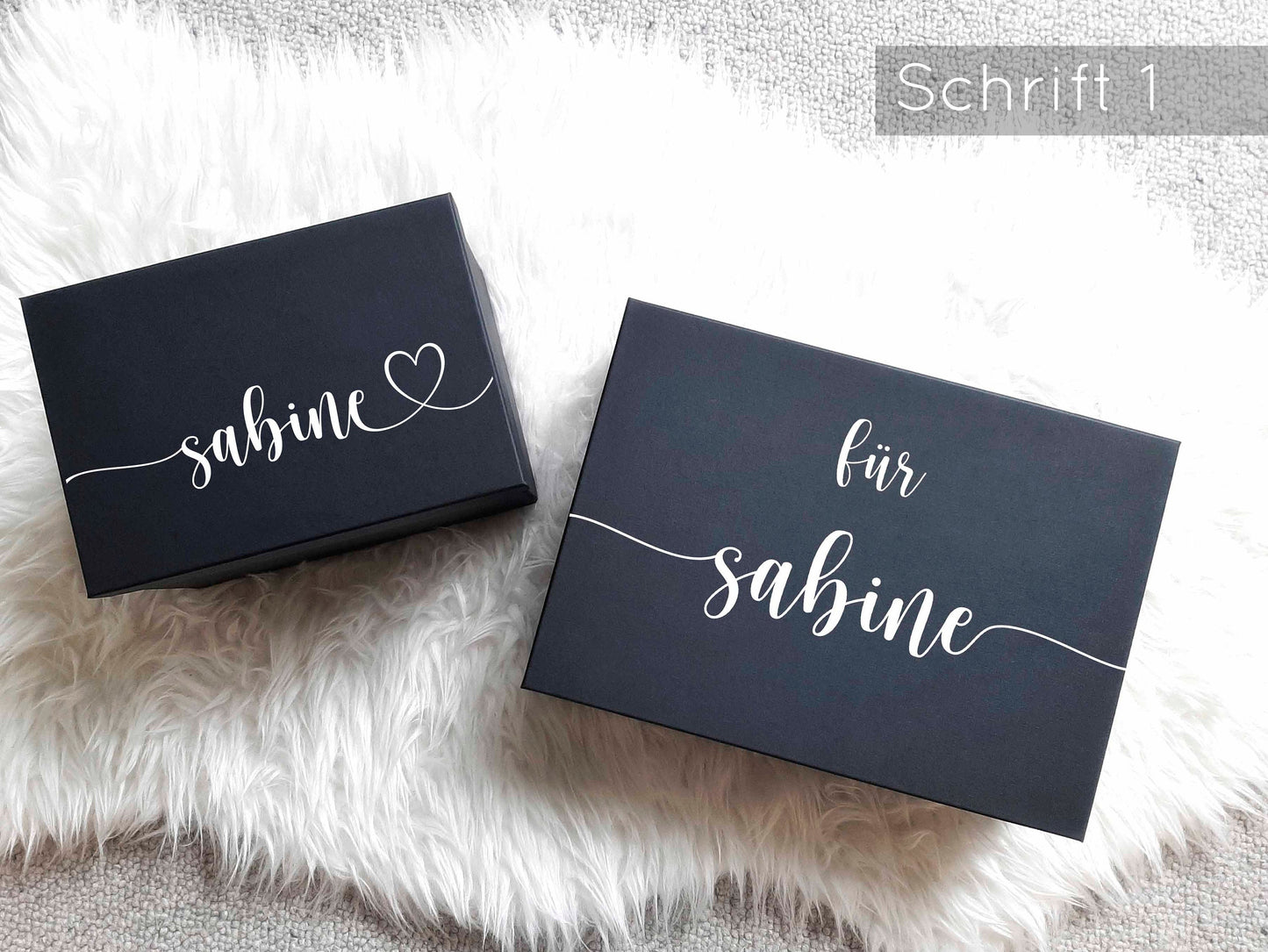 Geschenkbox mit Wunschnamen | Box-Farbe schwarz | edle Geschenkkiste / Geschenkverpackung zum selbst Befüllen - SelfmadeStudio