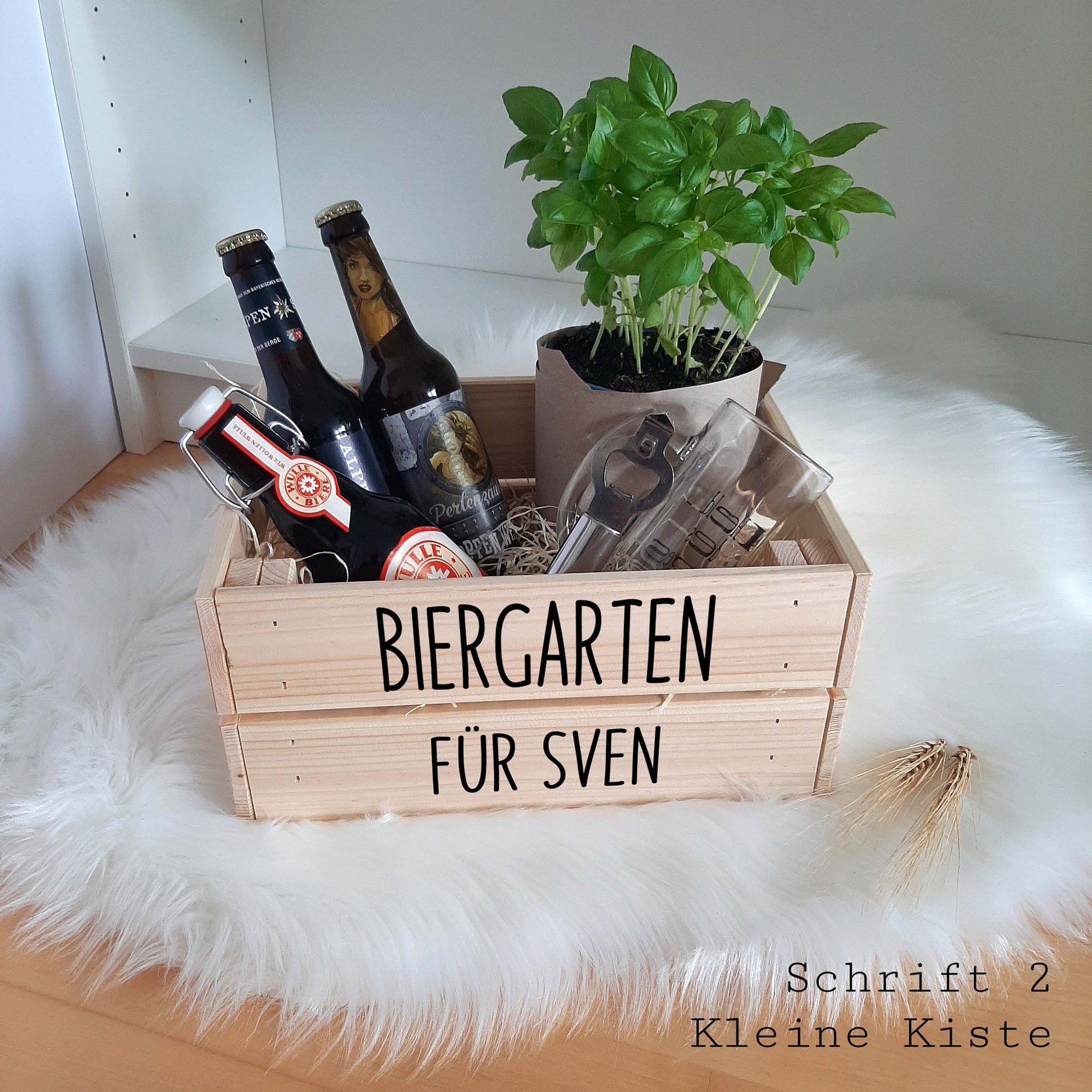 Biergarten / Kräutergarten mit Namen, personalisierte Aufkleber oder Holz Geschenkkiste DIY Vatertags Muttertagsgeschenk zum selbst Befüllen