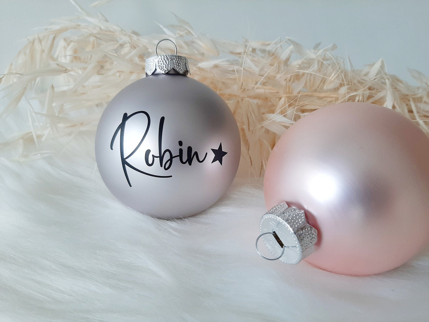 Wunschname mit Herz / Stern Aufkleber für Weihnachtskugel! Personalisierter Schriftzug zum selbst aufkleben, Baumschmuck für Weihnachten