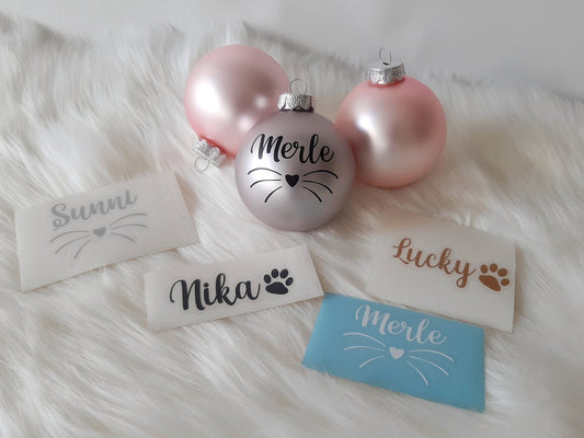 Haustier Aufkleber für Weihnachtskugel! Personalisierter Schriftzug zum selbst aufkleben, Pfote, Katze, Hund Baumschmuck für Weihnachten