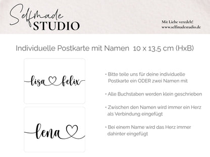 Holz Postkarte Personaliert mit Wunschname - Grußkarten graviert aus Holz, Grußkarten, Erinnerungskarten, Holzkarten,