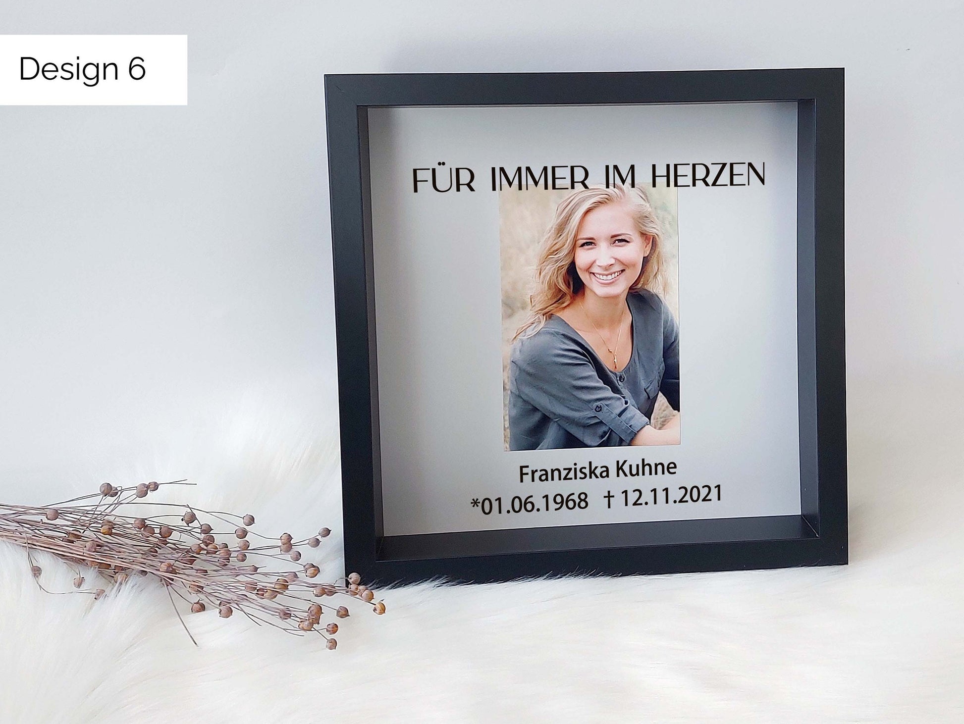 Trauer - Andenken für Verstorbene - Personalisierter Aufkleber mit/ohne Bilderrahmen (Schwarz) Trauerkarte Gedenken Schriftzug Designs 1-8