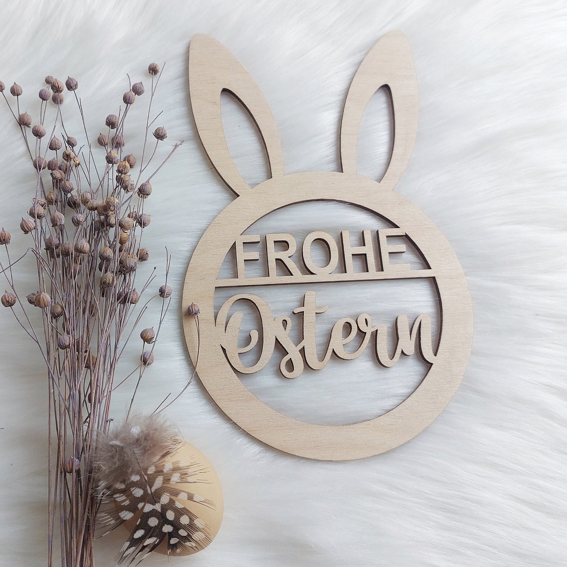 Frohe Ostern Holzring 15/20cm | Familen Türschild | Schild mit Name | Happy Easter Ring| Kinder Osterhase | Holz Osterkranz | Tür Dekoration