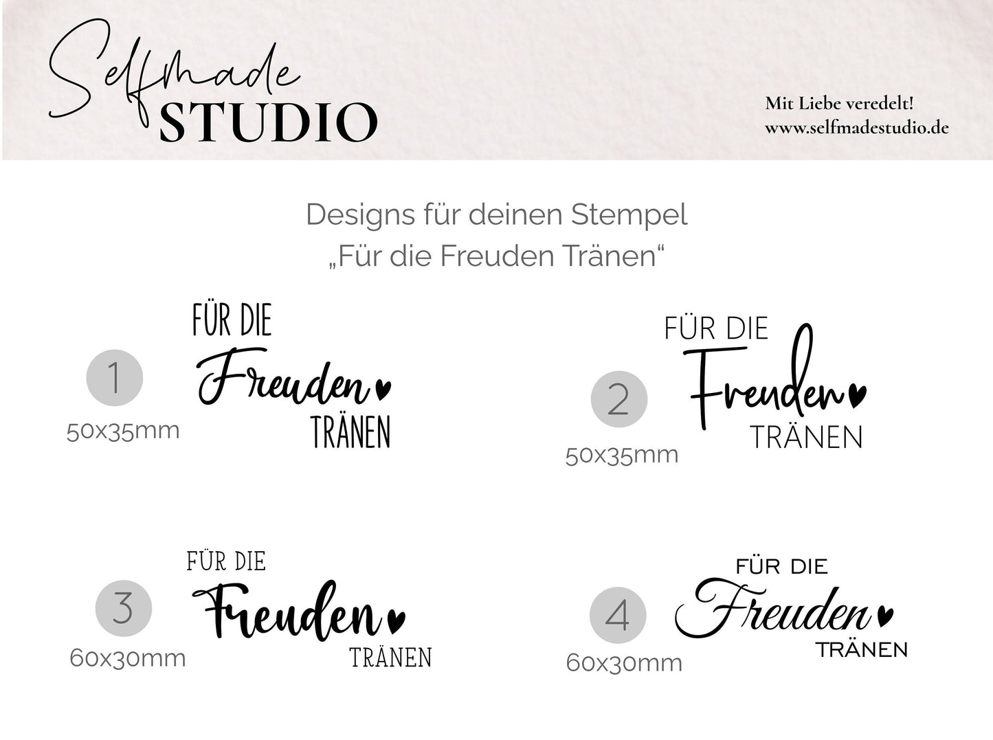 Für die Freuden Tränen | 60x30 mm | 50x35 mm | Hochzeitsstempel | Taschentücher Trauung Freudentrännen | 4 Design zur Auswahl | Rechteckig