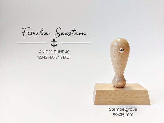 Adressstempel - Seestern | Anker-Motiv | personalisierter Familienstempel | Holzstempel mit Wunschadresse | Stempel Rechtseckig 50x25mm