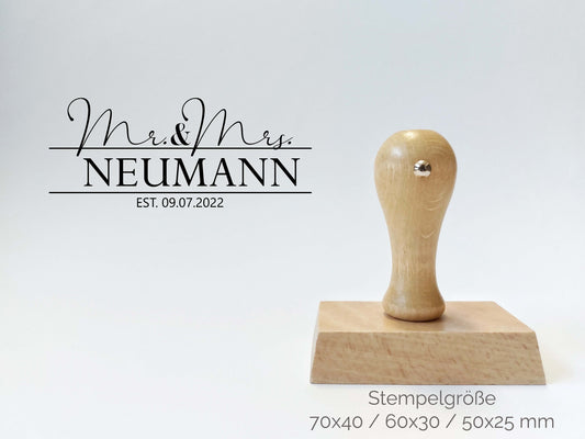 Mr&Mrs Stempel - Geschwungen | Nachname mit EST. | Hochzeitstempel personalisiert | save the date | Stempel Rechteckig 70x40/60x30/50x25mm