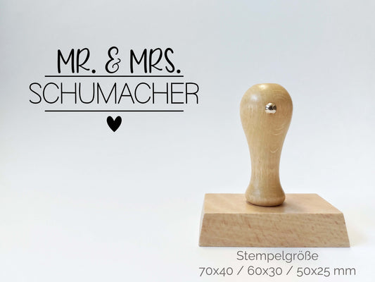 Mr&Mrs Stempel - Letter | Nachname mit Herz | Hochzeitstempel personalisiert | save the date | Stempel Rechteckig 70x40/60x30/50x25mm