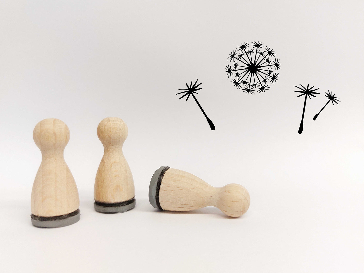 Ministempelset Pusteblume | 3 Stempel mit 12mm Durchmesser | Holzstempel Frühling / Ostern