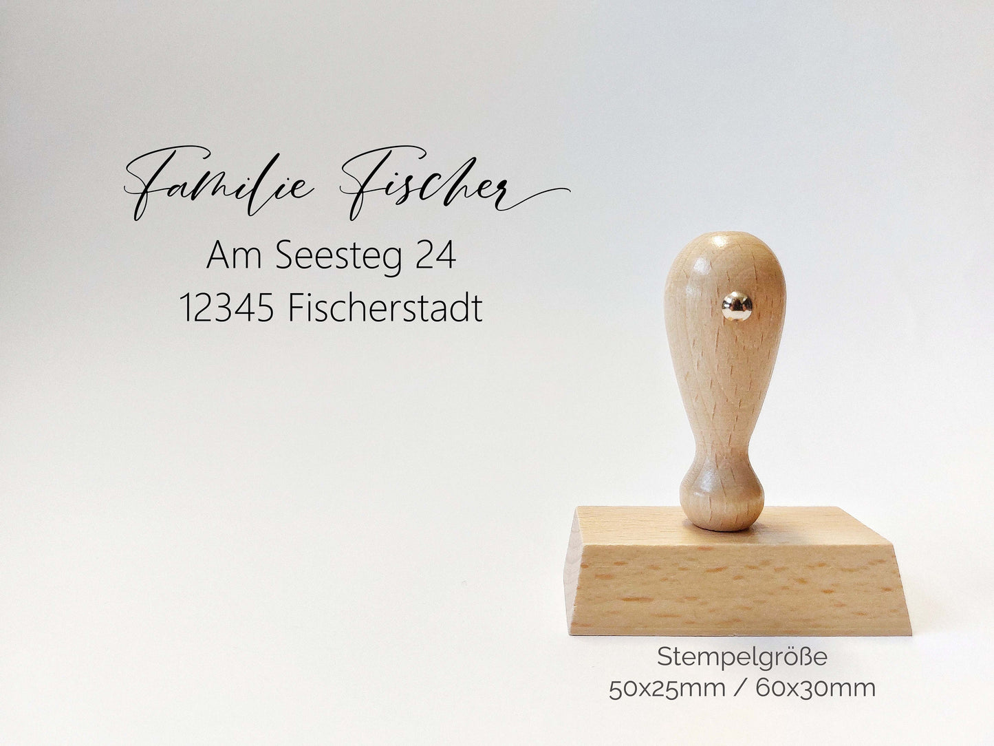 Adressstempel - Fischer | Füllerschrift | personalisierter Familienstempel | Holzstempel Wunschadresse | Stempel Rechtseckig 50x25mm/60x30mm