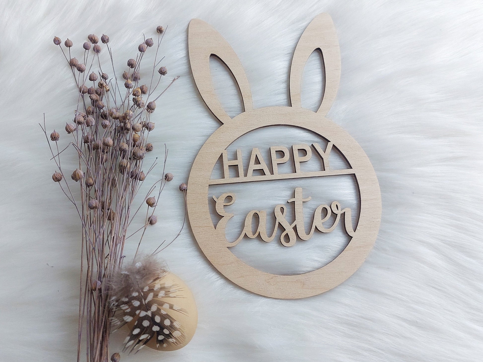 Frohe Ostern Holzring 15/20cm | Familen Türschild | Schild mit Name | Happy Easter Ring| Kinder Osterhase | Holz Osterkranz | Tür Dekoration