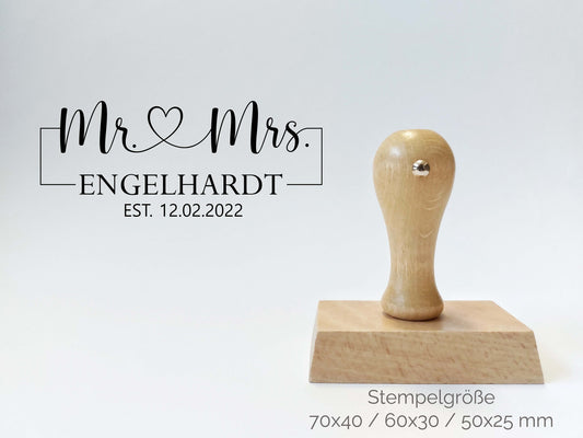 Mr&Mrs Stempel - Rahmen | Nachname mit EST. | Hochzeitstempel personalisiert | save the date | Stempel Rechteckig 70x40/60x30/50x25mm