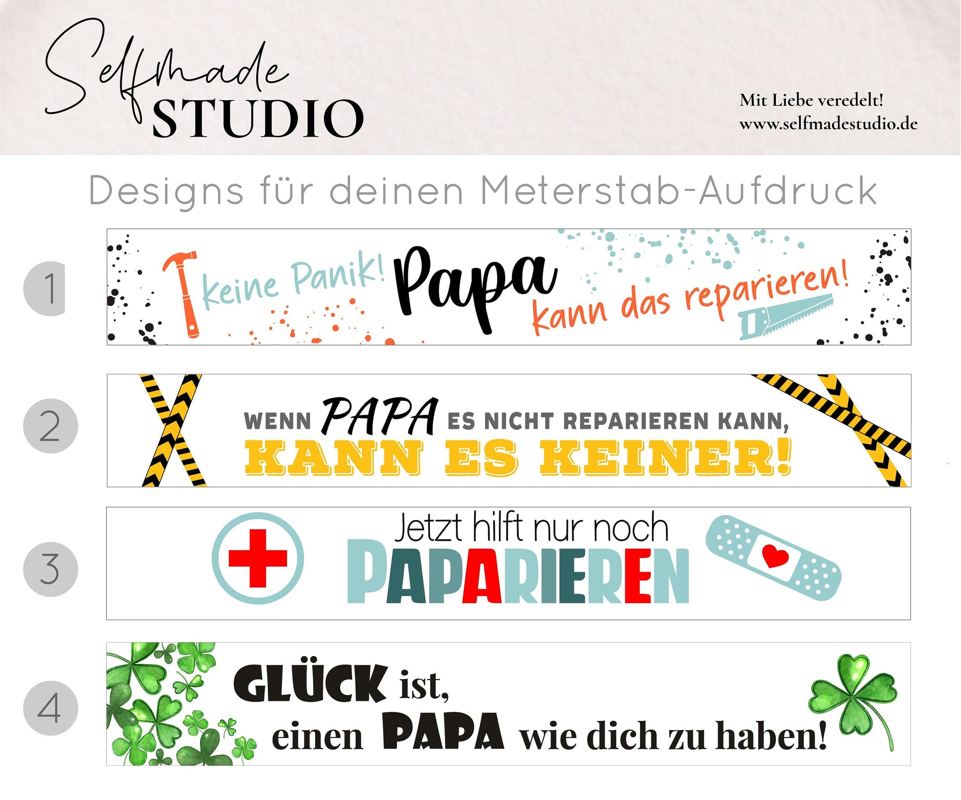 Papa Meterstab - Personalisiert | keine Panik! Papa kann das Reparieren | Jetzt hilf nur noch Operieren | 4 verschiedene Meterstab Motive - SelfmadeStudio