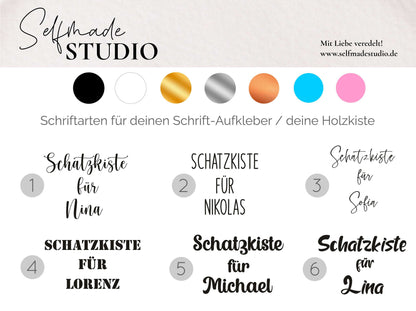 Geburtstagskiste mit Name zum selbst Befüllen | Geschenkidee Räuberkiste / Überraschungskiste/ Schatzkiste | personalisierte Aufkleber - SelfmadeStudio