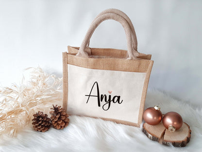 Personalisierte Weihnachts Jutetasche Name & Symbole | Einkaufstasche mit Wunschname und Initial | Jutetasche | Baumwolltasche | Shopper