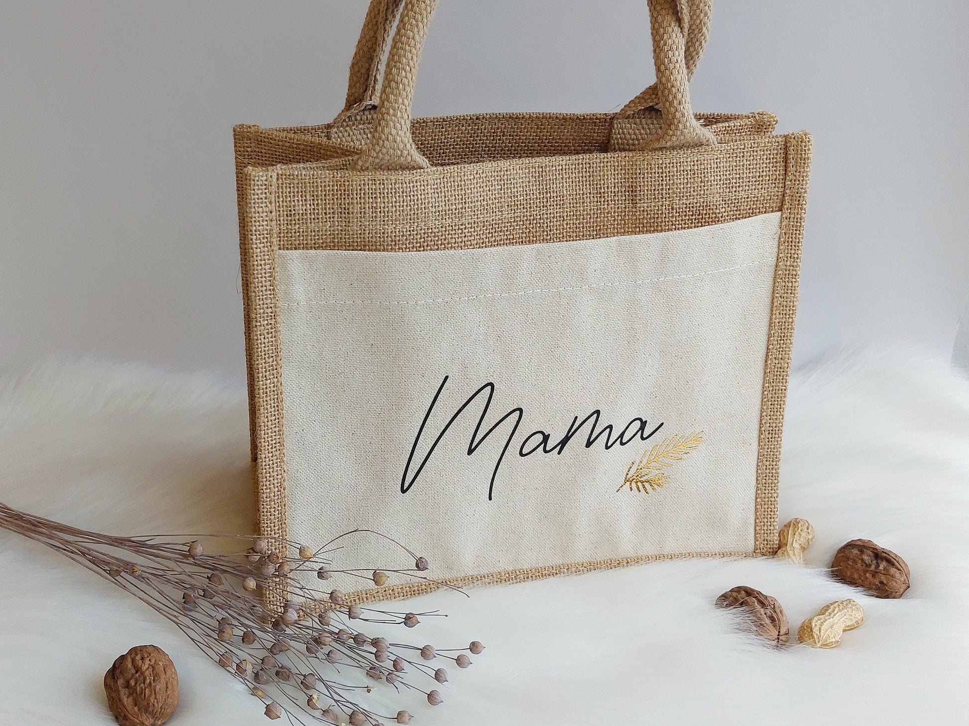 Personalisierte Weihnachts Jutetasche Name & Symbole | Einkaufstasche mit Wunschname und Initial | Jutetasche | Baumwolltasche | Shopper