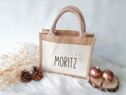 Personalisierte Weihnachts Jutetasche Name & Symbole | Einkaufstasche mit Wunschname und Initial | Jutetasche | Baumwolltasche | Shopper