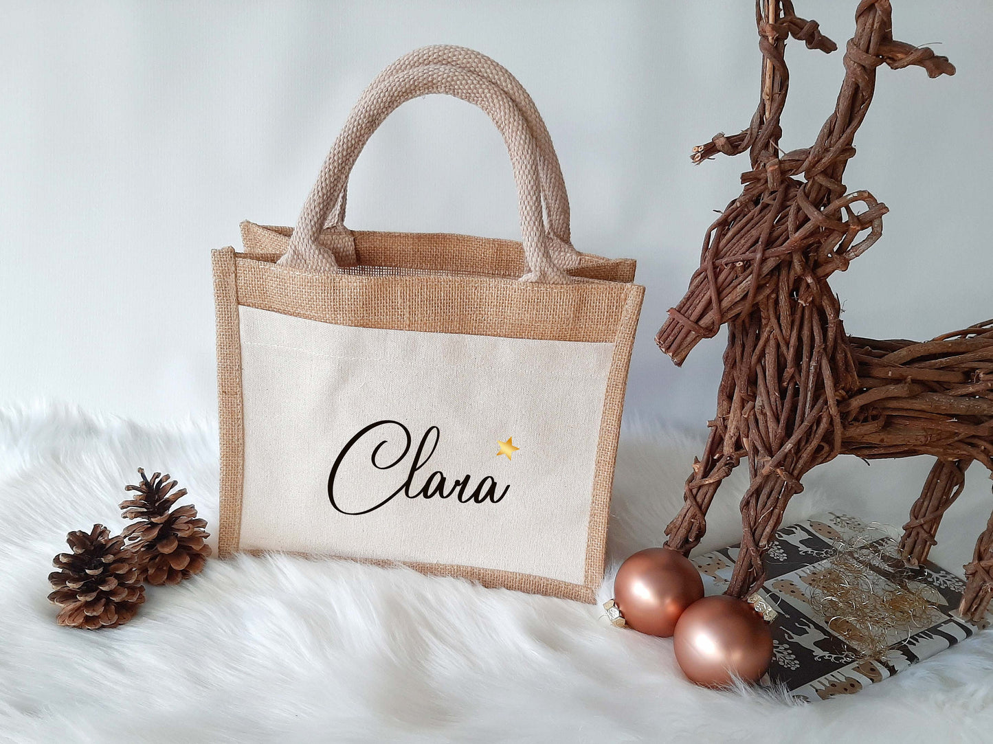 Personalisierte Weihnachts Jutetasche Name & Symbole | Einkaufstasche mit Wunschname und Initial | Jutetasche | Baumwolltasche | Shopper