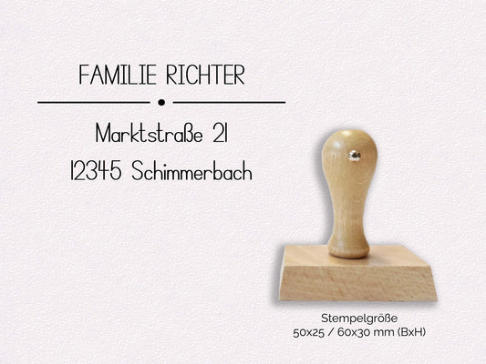 Adressstempel - Richter | Minimalistisch personalisierter Familienstempel | Holzstempel Wunschadresse | Stempel Rechtseckig 50x25mm/60x30mm