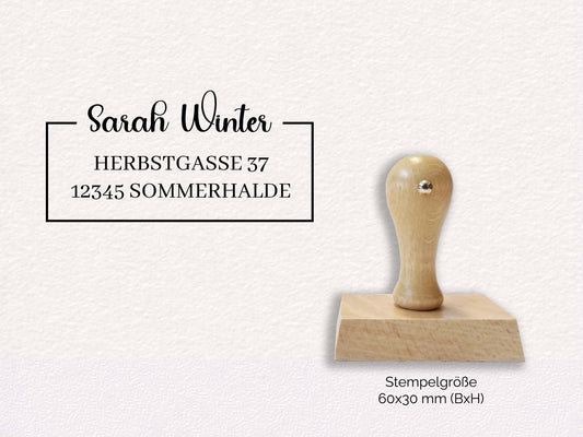 Adressstempel - Winter | Rahmen | personalisierter Familienstempel Holz-/Automatik Stempel Adresse | Stempel Rechteckig 50x25/58x22/60x30mm