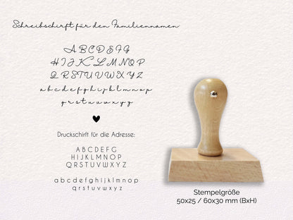 Adressstempel - Früh | Verspielt | personalisierter Familienstempel | Holzstempel Wunschadresse | Stempel Rechtseckig 50x25mm/60x30mm