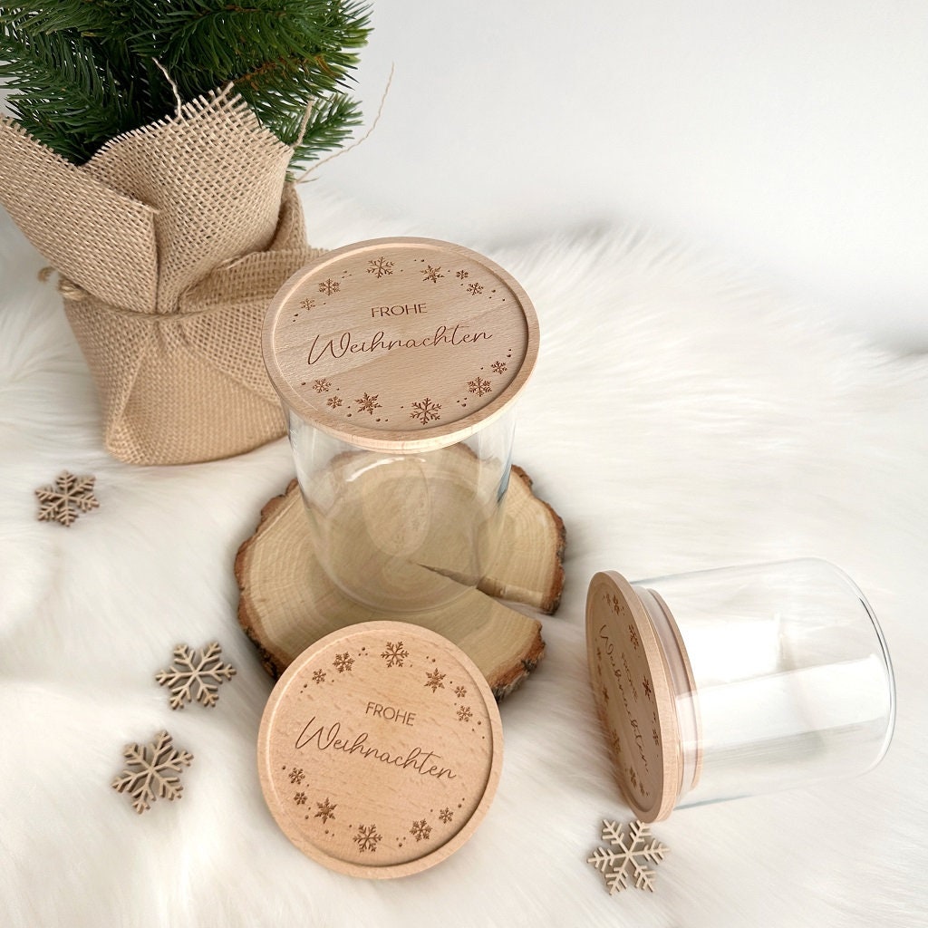 Vorratsglas - Frohe Weihnachten mit Schneeflocken