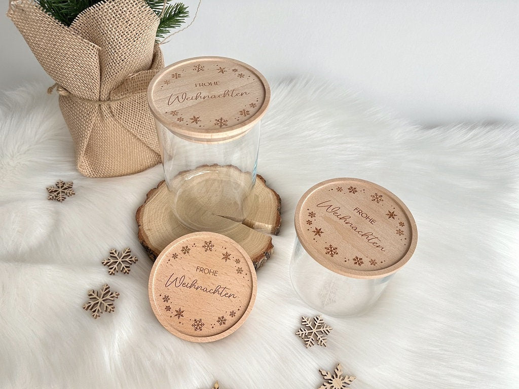 Vorratsglas - Frohe Weihnachten mit Schneeflocken