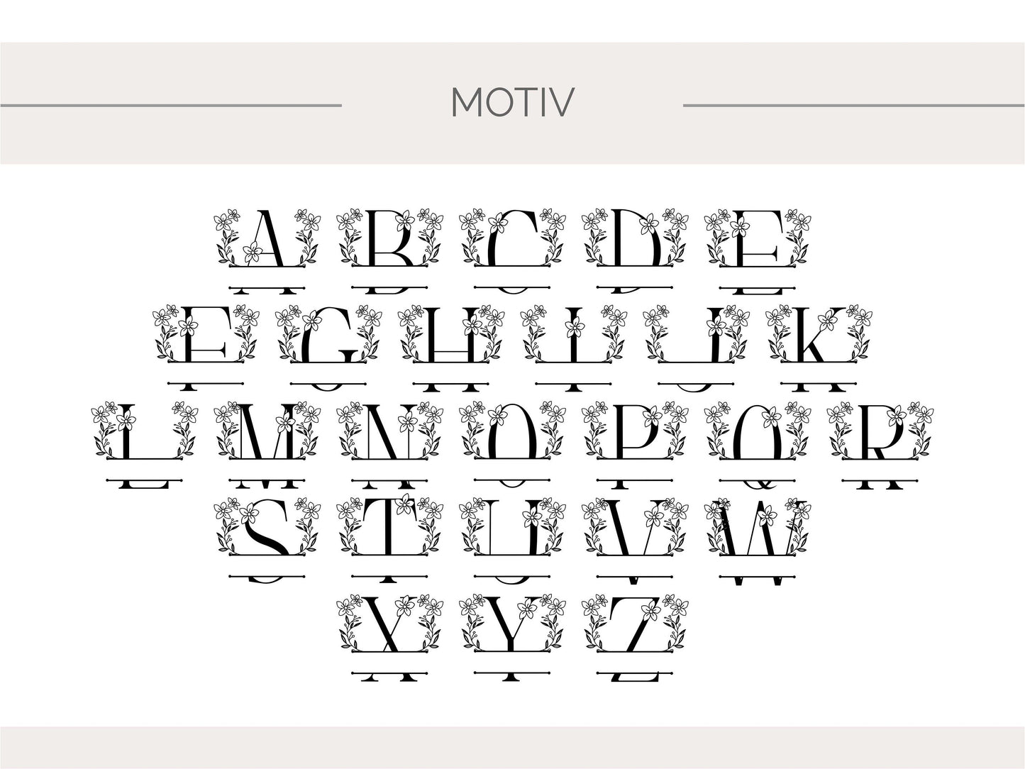 Monogramm Stempel - Selina | Namensstempel | personalisierter Holzstempel Name | floral Blumen & Zweige Blumenmonogramm Rechteckig 50x35mm